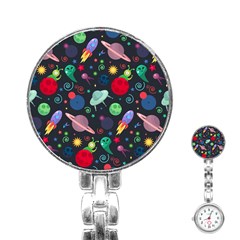 Cosmos Ufo Concept Seamless Pattern Stainless Steel Nurses Watch by Vaneshart