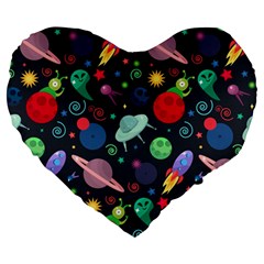 Cosmos Ufo Concept Seamless Pattern Large 19  Premium Flano Heart Shape Cushions by Vaneshart