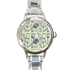 Hand Drawn Pattern School Round Italian Charm Watch by Vaneshart