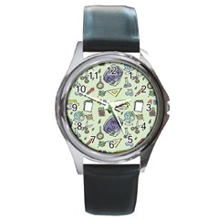 Hand Drawn Pattern School Round Metal Watch by Vaneshart