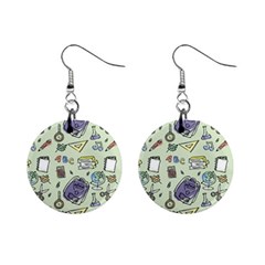 Hand Drawn Pattern School Mini Button Earrings by Vaneshart