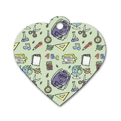 Hand Drawn Pattern School Dog Tag Heart (two Sides) by Vaneshart