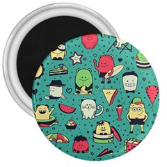 Seamless Pattern With Funny Monsters Cartoon Hand Drawn Characters Unusual Creatures 3  Magnets by Vaneshart