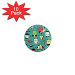 Seamless Pattern With Funny Monsters Cartoon Hand Drawn Characters Unusual Creatures 1  Mini Magnet (10 pack)  Front