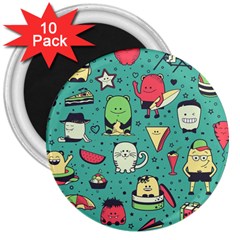 Seamless Pattern With Funny Monsters Cartoon Hand Drawn Characters Unusual Creatures 3  Magnets (10 Pack)  by Vaneshart