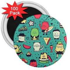 Seamless Pattern With Funny Monsters Cartoon Hand Drawn Characters Unusual Creatures 3  Magnets (100 Pack) by Vaneshart