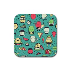 Seamless Pattern With Funny Monsters Cartoon Hand Drawn Characters Unusual Creatures Rubber Coaster (square)  by Vaneshart