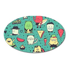 Seamless Pattern With Funny Monsters Cartoon Hand Drawn Characters Unusual Creatures Oval Magnet by Vaneshart