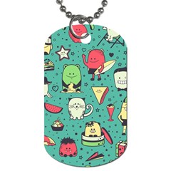 Seamless Pattern With Funny Monsters Cartoon Hand Drawn Characters Unusual Creatures Dog Tag (one Side) by Vaneshart