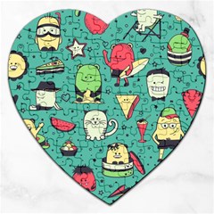 Seamless Pattern With Funny Monsters Cartoon Hand Drawn Characters Unusual Creatures Jigsaw Puzzle (heart) by Vaneshart