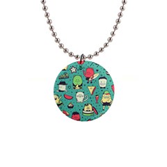 Seamless Pattern With Funny Monsters Cartoon Hand Drawn Characters Unusual Creatures 1  Button Necklace