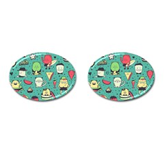 Seamless Pattern With Funny Monsters Cartoon Hand Drawn Characters Unusual Creatures Cufflinks (oval) by Vaneshart