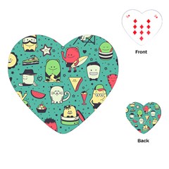 Seamless Pattern With Funny Monsters Cartoon Hand Drawn Characters Unusual Creatures Playing Cards Single Design (heart) by Vaneshart