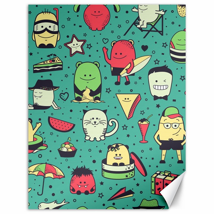 Seamless Pattern With Funny Monsters Cartoon Hand Drawn Characters Unusual Creatures Canvas 12  x 16 