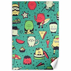 Seamless Pattern With Funny Monsters Cartoon Hand Drawn Characters Unusual Creatures Canvas 12  X 18  by Vaneshart