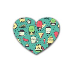 Seamless Pattern With Funny Monsters Cartoon Hand Drawn Characters Unusual Creatures Heart Coaster (4 Pack)  by Vaneshart