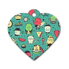 Seamless Pattern With Funny Monsters Cartoon Hand Drawn Characters Unusual Creatures Dog Tag Heart (one Side) by Vaneshart