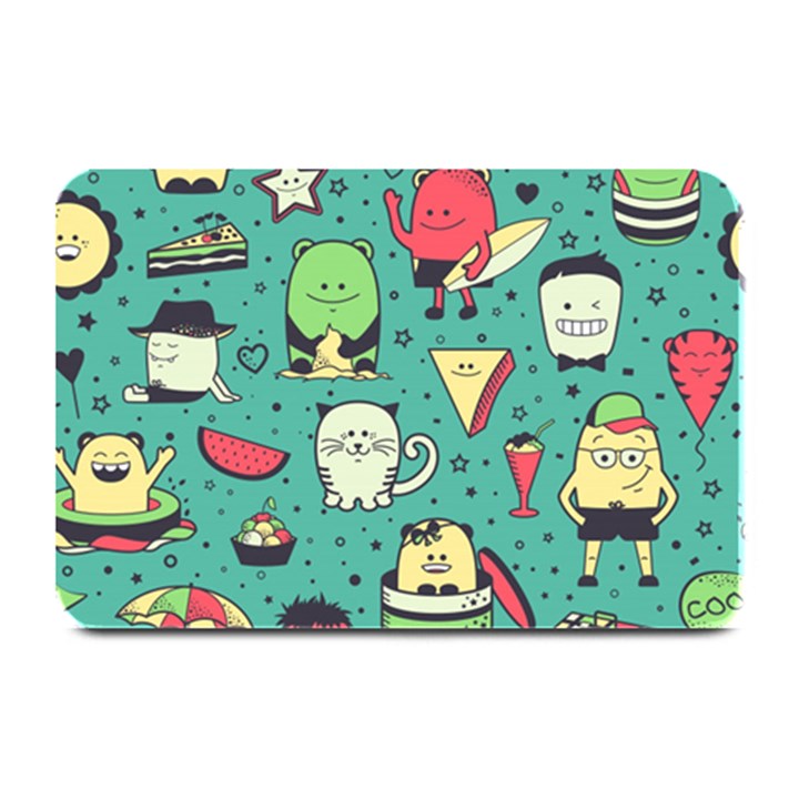 Seamless Pattern With Funny Monsters Cartoon Hand Drawn Characters Unusual Creatures Plate Mats