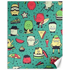 Seamless Pattern With Funny Monsters Cartoon Hand Drawn Characters Unusual Creatures Canvas 11  X 14  by Vaneshart