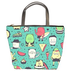 Seamless Pattern With Funny Monsters Cartoon Hand Drawn Characters Unusual Creatures Bucket Bag by Vaneshart