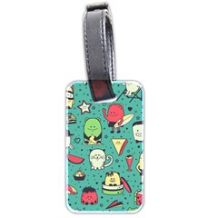 Seamless Pattern With Funny Monsters Cartoon Hand Drawn Characters Unusual Creatures Luggage Tag (two Sides) by Vaneshart