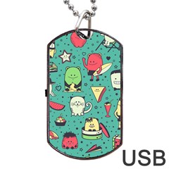 Seamless Pattern With Funny Monsters Cartoon Hand Drawn Characters Unusual Creatures Dog Tag Usb Flash (one Side) by Vaneshart