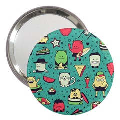 Seamless Pattern With Funny Monsters Cartoon Hand Drawn Characters Unusual Creatures 3  Handbag Mirrors by Vaneshart