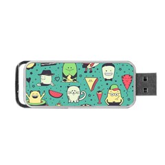 Seamless Pattern With Funny Monsters Cartoon Hand Drawn Characters Unusual Creatures Portable Usb Flash (two Sides) by Vaneshart