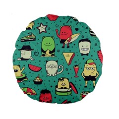 Seamless Pattern With Funny Monsters Cartoon Hand Drawn Characters Unusual Creatures Standard 15  Premium Round Cushions by Vaneshart