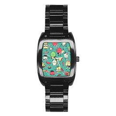 Seamless Pattern With Funny Monsters Cartoon Hand Drawn Characters Unusual Creatures Stainless Steel Barrel Watch by Vaneshart