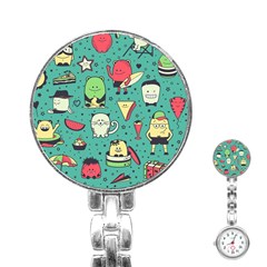 Seamless Pattern With Funny Monsters Cartoon Hand Drawn Characters Unusual Creatures Stainless Steel Nurses Watch by Vaneshart