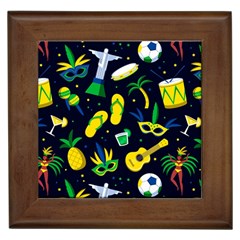 Seamless Brazilian Carnival Pattern With Musical Instruments Framed Tile by Vaneshart