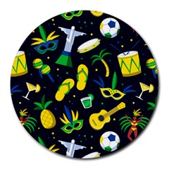 Seamless Brazilian Carnival Pattern With Musical Instruments Round Mousepads by Vaneshart