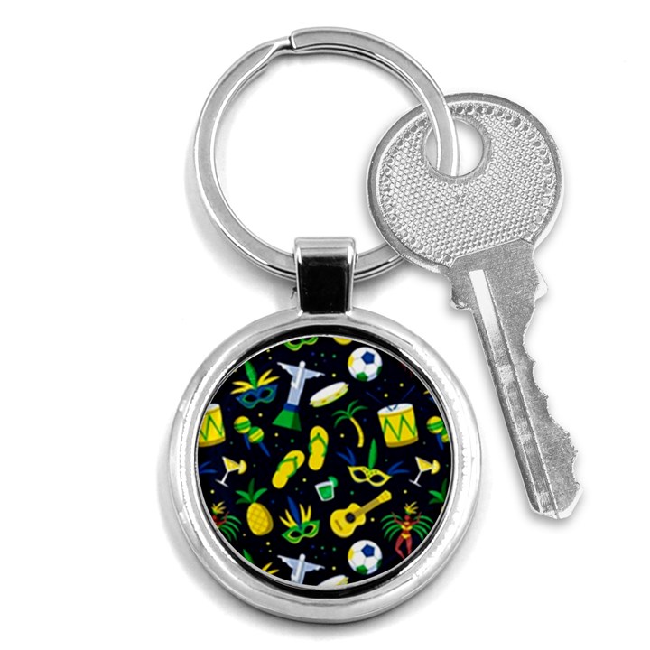 Seamless Brazilian Carnival Pattern With Musical Instruments Key Chain (Round)