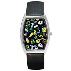 Seamless Brazilian Carnival Pattern With Musical Instruments Barrel Style Metal Watch by Vaneshart