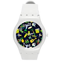 Seamless Brazilian Carnival Pattern With Musical Instruments Round Plastic Sport Watch (m) by Vaneshart