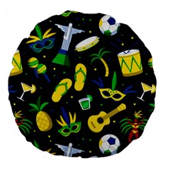 Seamless Brazilian Carnival Pattern With Musical Instruments Large 18  Premium Round Cushions