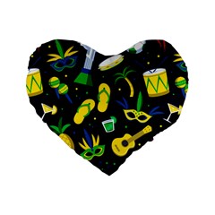 Seamless Brazilian Carnival Pattern With Musical Instruments Standard 16  Premium Heart Shape Cushions by Vaneshart