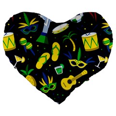 Seamless Brazilian Carnival Pattern With Musical Instruments Large 19  Premium Heart Shape Cushions by Vaneshart