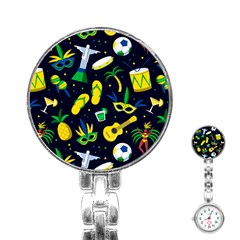 Seamless Brazilian Carnival Pattern With Musical Instruments Stainless Steel Nurses Watch by Vaneshart