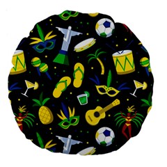 Seamless Brazilian Carnival Pattern With Musical Instruments Large 18  Premium Flano Round Cushions by Vaneshart