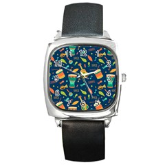 Brazil Musical Instruments Seamless Carnival Pattern Square Metal Watch by Vaneshart