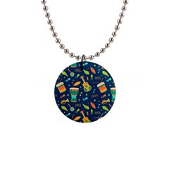 Brazil Musical Instruments Seamless Carnival Pattern 1  Button Necklace by Vaneshart