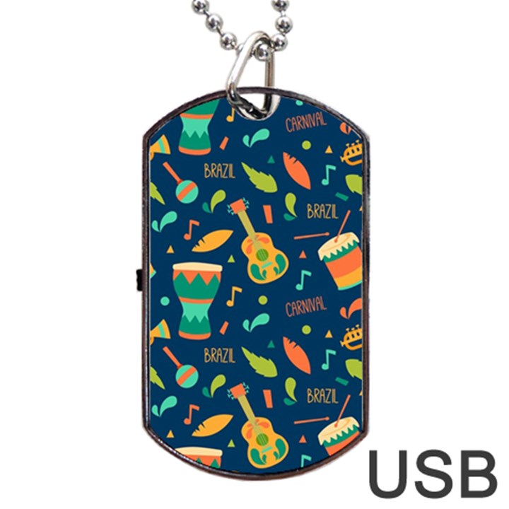 Brazil Musical Instruments Seamless Carnival Pattern Dog Tag USB Flash (Two Sides)