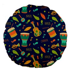 Brazil Musical Instruments Seamless Carnival Pattern Large 18  Premium Round Cushions by Vaneshart