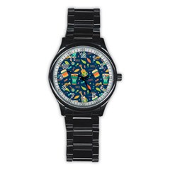 Brazil Musical Instruments Seamless Carnival Pattern Stainless Steel Round Watch by Vaneshart