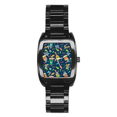 Brazil Musical Instruments Seamless Carnival Pattern Stainless Steel Barrel Watch by Vaneshart