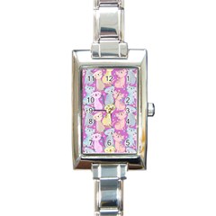 Colorful Cute Cat Seamless Pattern Purple Background Rectangle Italian Charm Watch by Vaneshart