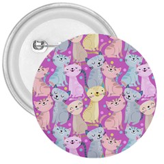 Colorful Cute Cat Seamless Pattern Purple Background 3  Buttons by Vaneshart