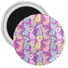 Colorful Cute Cat Seamless Pattern Purple Background 3  Magnets by Vaneshart